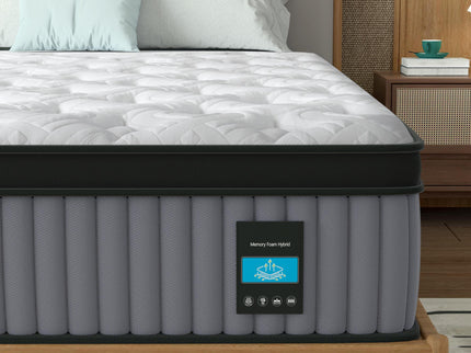 14" King Hybrid Mattress, Memory Foam & Pocket Spring Bed, Cooling, Pressure Relief, Back & Hip Support - Gray / White