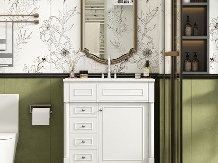 Bathroom Vanity With Sink, Freestanding Storage Cabinet & 2 Drawers And Soft Closing Door, Solid Legs, Frame, Basin,