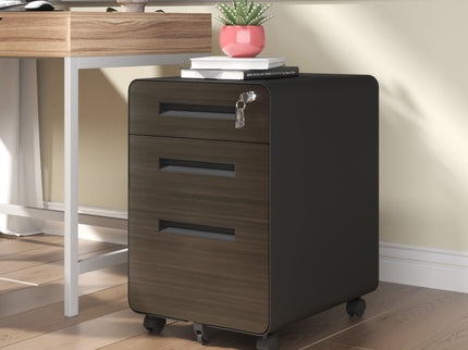 3-Drawer Mobile File Cabinet With Lock, On Casters, Holds A4/Letter Files
