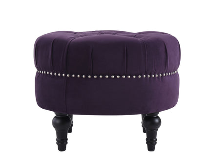 Dawn - Tufted Round Ottoman Nailhead Accents - Purple