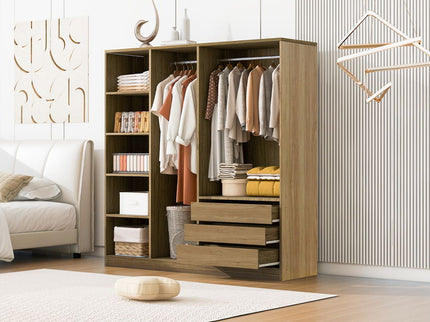 Doorless Storage Wardrobe For Dedroom With Shelves And 3 Drawers