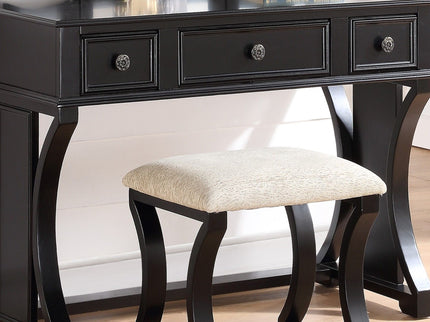 Bedroom Vanity Set With Foldable Mirror And Stool - Black