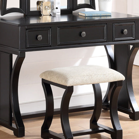 Bedroom Vanity Set With Foldable Mirror And Stool - Black