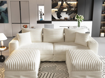 Deep Seat Convertible Sofa With Soft Pillows And Ottomans