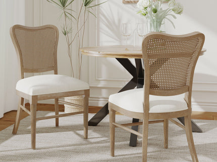 Classic Retro Dining Chair (Set of 2) With Rattan Backrest - Dark Brown / Beige