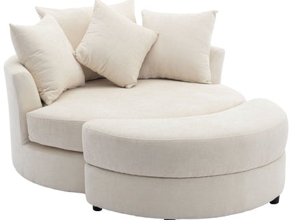 360° Swivel Accent Barrel Chair With Storage Ottoman & 4 Pillows, Modern Leisure Chair Round Accent For Living Room