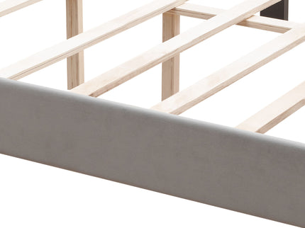 Queen Platform Upholstered Bed Button Tufted With Curve Design, Strong Wood Slat Support - Gray