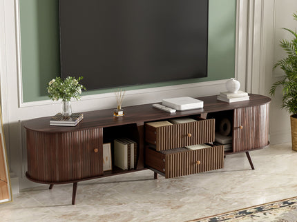 70" TV Stand With Tambour Doors And Fluted Drawers - Dark Brown
