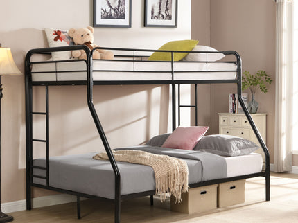 Modern Twin Over Full Metal Bunk Bed With Trundle And Dual Side Ladder And Metal Design - Black / Brown