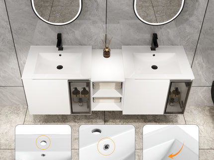 Wall Mounted Bathroom Vanity With Sink, Soft Close Doors, Cabinet & Half Door