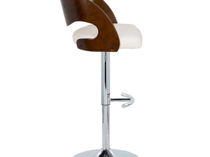 Pino - Mid-Century Modern Adjustable Barstool With Swivel With Rounded T Footrest (Set of 2) - Chrome / Cherry / White