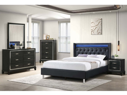 Modern Bed With LED Lights, Charging Port, Tufted Headboard