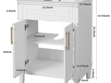 Bathroom Vanity With Integrated Sink, 2 Door Cabinet, Single Sink For Small To Medium Bathrooms