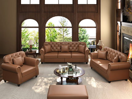 Upholstered Sofa With Nailhead Trim, Rolled Armrests With Ottoman