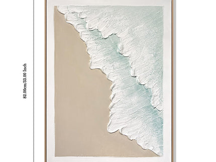 Framed Ocean Wave Wall Art, Textured Canvas Painting, Beach Decor For Living Room (Set of 2) - Aqua Blue