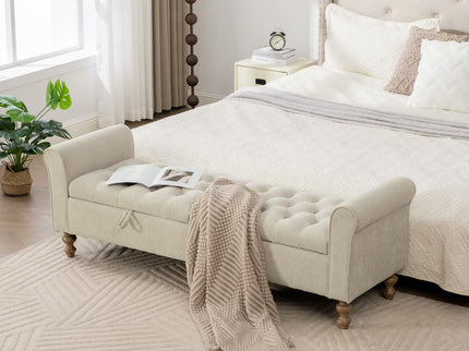 Napped Storage Bench With Rolled Armrest - Griege