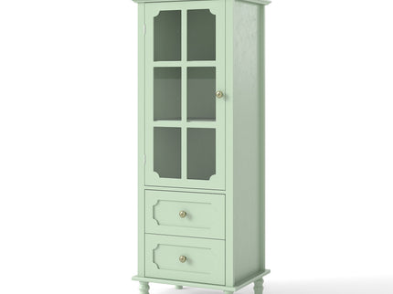Minimalism Buffet Cabinet With Glass Doors And Double Drawer
