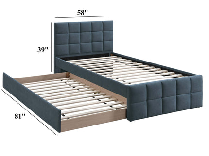 Contemporary Style Bed With Trundle Upholstered Headboard And Footboard Grid Pattern