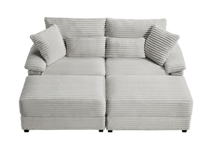 Double Chaise Lounge Set With Reversible Storage Ottomans, USB Port
