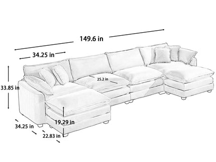 Oversized Modular Cushion Sofa With Ottoman, Low Back, Deep Seating Sofa Set