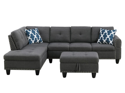 Alger - Left Hand Facing Sofa & Chaise With Ottoman - Dark Gray