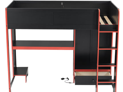 Gaming Loft Bed With Built In Desk, Wardrobe, LED Lighting And Drawer