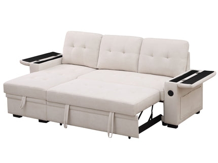 Ashlyn II - 84"W Woven Fabric Reversible Sleeper Sectional Sofa with Storage Chaise