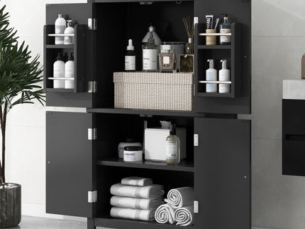 Elegant Bathroom Floor Storage Cabinet With 4 Doors, Adjustable Shelves