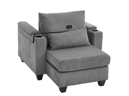 Convertible Chaise Lounge Sofa Chair With USB Ports, Cup Holders, Phone Holder And Storage