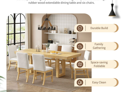 Topmax - 7 Piece Traditional Extendable Dining Table Set With Butterfly Leaf And 6 Upholstered Dining Table Set