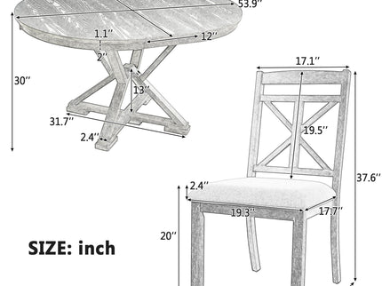Dining Set With Extendable Round Table And 4 Upholstered Chairs