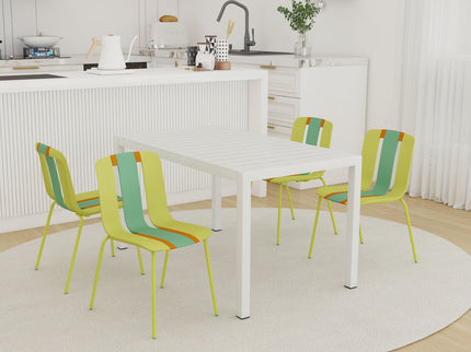 4 Piece Set Of Modern Striped Color- Blocking Single Chairs With Long Table