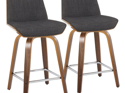 Corazza - Mid Century Modern Fixed Height Counter Stool With Swivel With Square Footrest (Set of 2)