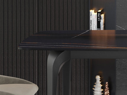 70.87" Modern Artificial Stone Curved Metal Leg Dining Table, Can Accommodate 6-8 People