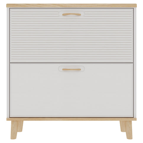 Narrow - Entryway Shoe Storage Cabinet With 2 Flip Drawers Legs - Natural / White