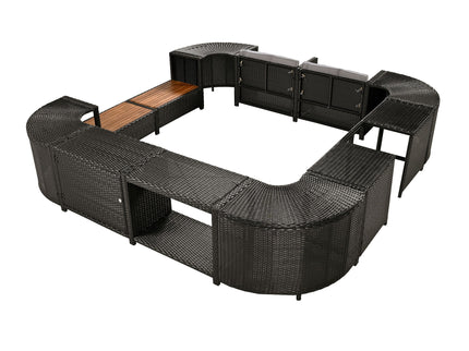 Spa Surround Spa Frame Quadrilateral Outdoor Rattan Sectional Sofa Set With Mini Sofa, Wooden Seats And Storage Spaces