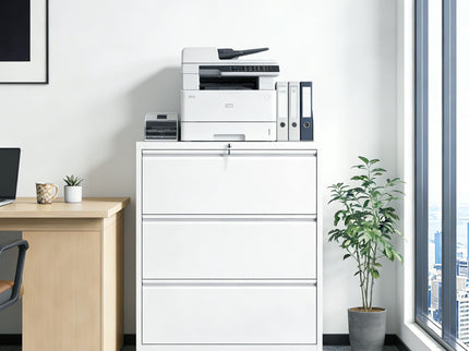 Lateral File Cabinet, Locking Heavy Duty, Anti-Tip Safety Interlock, Vertical Storage For Letter/Legal/A4 Files