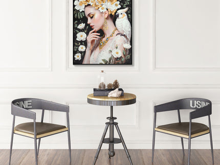 Beauty Posters Beauty Lady Wall Art And Floral Canvas Artwork For Living Room - Ivory / Gold