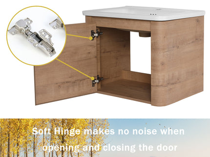 Wall Mounted Bathroom Vanity With Sink And Storage Shelves, Soft Close Doors