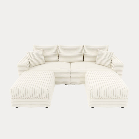 Deep Seat Convertible Sofa With Soft Pillows And Ottomans