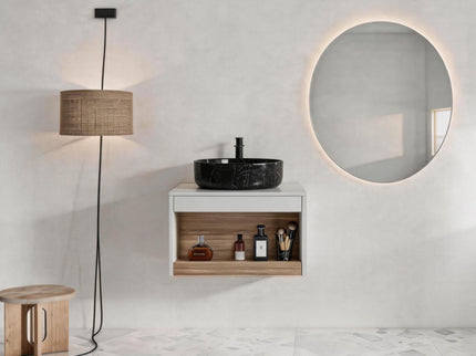 Floating Bathroom Vanity With Vessel Sink With Open Shelf Storage