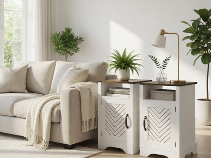 Farmhouse Nightstand With Charging Station & Storage