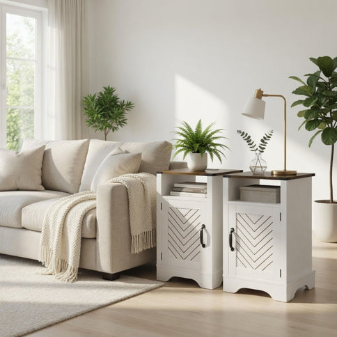 Farmhouse Nightstand With Charging Station & Storage