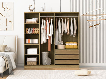 Doorless Storage Wardrobe For Dedroom With Shelves And 3 Drawers