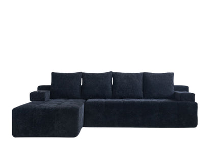 L - Shaped Sectional Sofa With Side Pockets, Wireless Charging, USB Ports, Cup Holder, Bluetooth Speaker, Reversible Lounge Chaise - Black