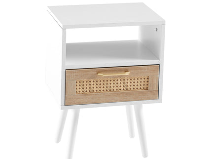 15.75" Rattan End Table With Drawer And Solid Wood Legs, Modern Nightstand, Side Table For Living Room, Bedroom