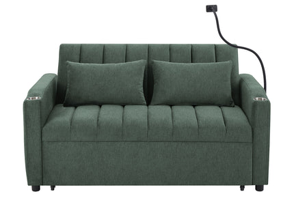 Convertible Sofa Bed Loveseat Sofa With Three USB Ports, Two Side Pockets, Two Cup Holders And 360° swivel Phone Holder For Living Room