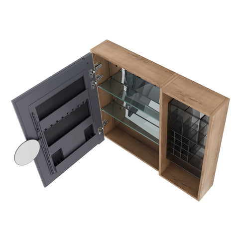 Wall Mounted Bathroom Mirror Cabinet With Adjustable Shelves - Imitative Oak