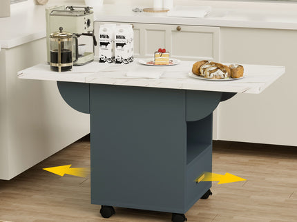 Versatile Wood Folding Dining Table With Wheels, Storage Rack & Drawer, Space Saving Design - White