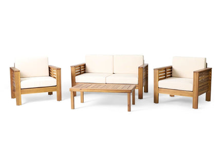 Acacia Wood Loveseat And Coffee Table Set With Cushions